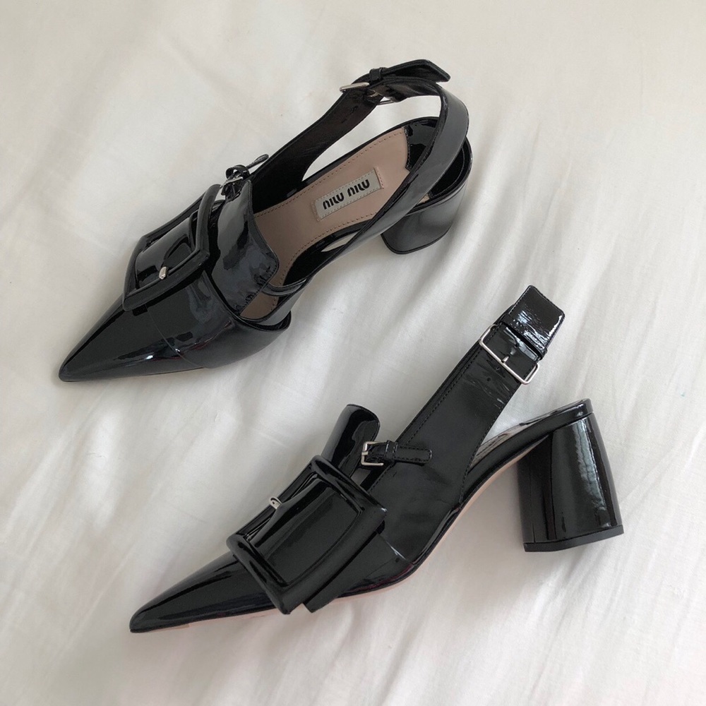 Miu Miu Buckle Pointed Toe Slingbacks - image 2